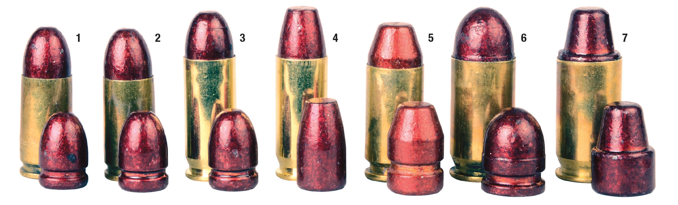 Mike used four semiautomatic pistol cartridges with a total of seven Missouri Bullet Company coated bullets including, the (1) 9mm 115-grain RN, (2) 9mm 124 RN, (3) .38 Super 124 RN, (4) .38 Super 147 Tapered FP, (5) .40 S&W 180 Tapered FP, (6) .45 Auto 200 RN and a (7) .45 Auto 200 SWC.